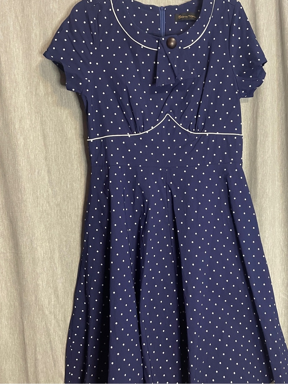 Gown Town Navy and White Polka Dot Fit-and-Flare Dress